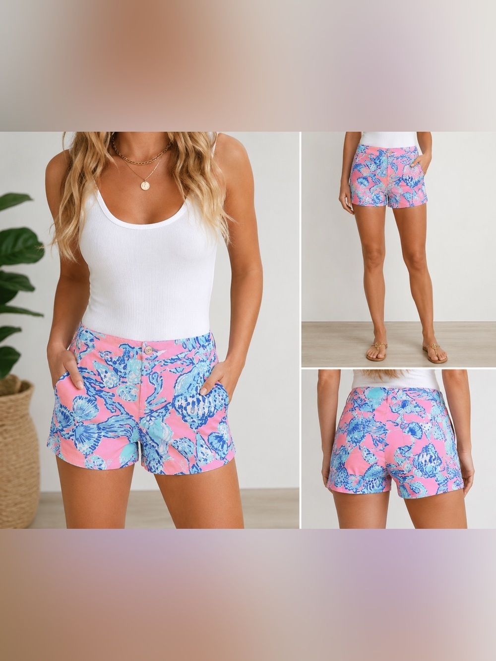 Lilly Pulitzer Adie Shorts Size 0 Pink Pout Barefoot Princess Shell Print Coasta